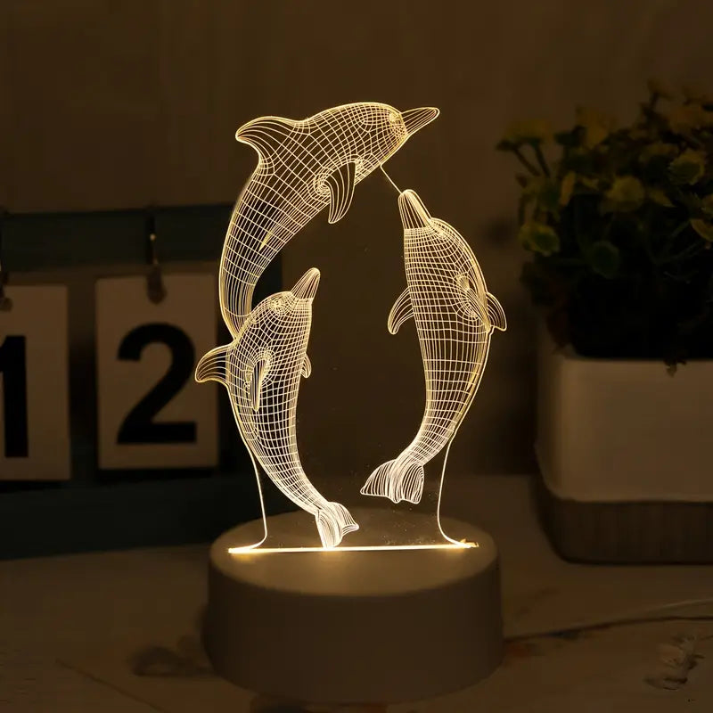 3D Glowing Dolphin Night Light – USB-Powered LED Lamp