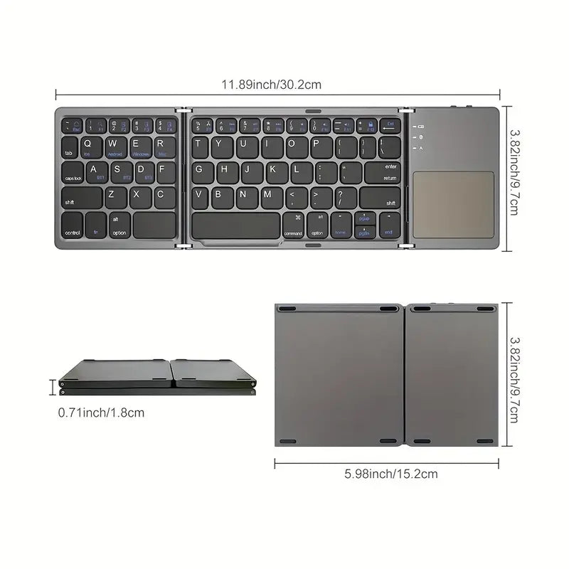 Portable Wireless Three-Fold Keyboard with Touchpad